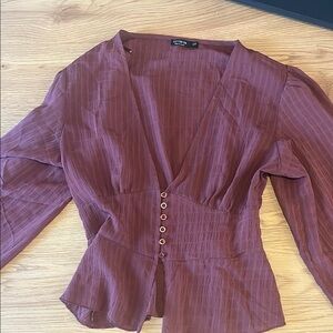 SHEIN Red Fitted Long Sleeve Blouse